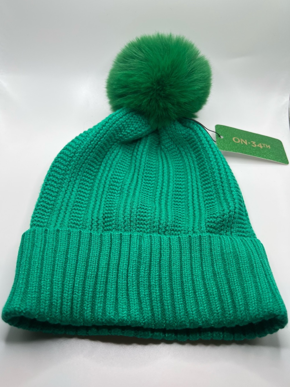 On 34th Boxed Rib-Knit Beanie, Green, One Size, MSRP $48